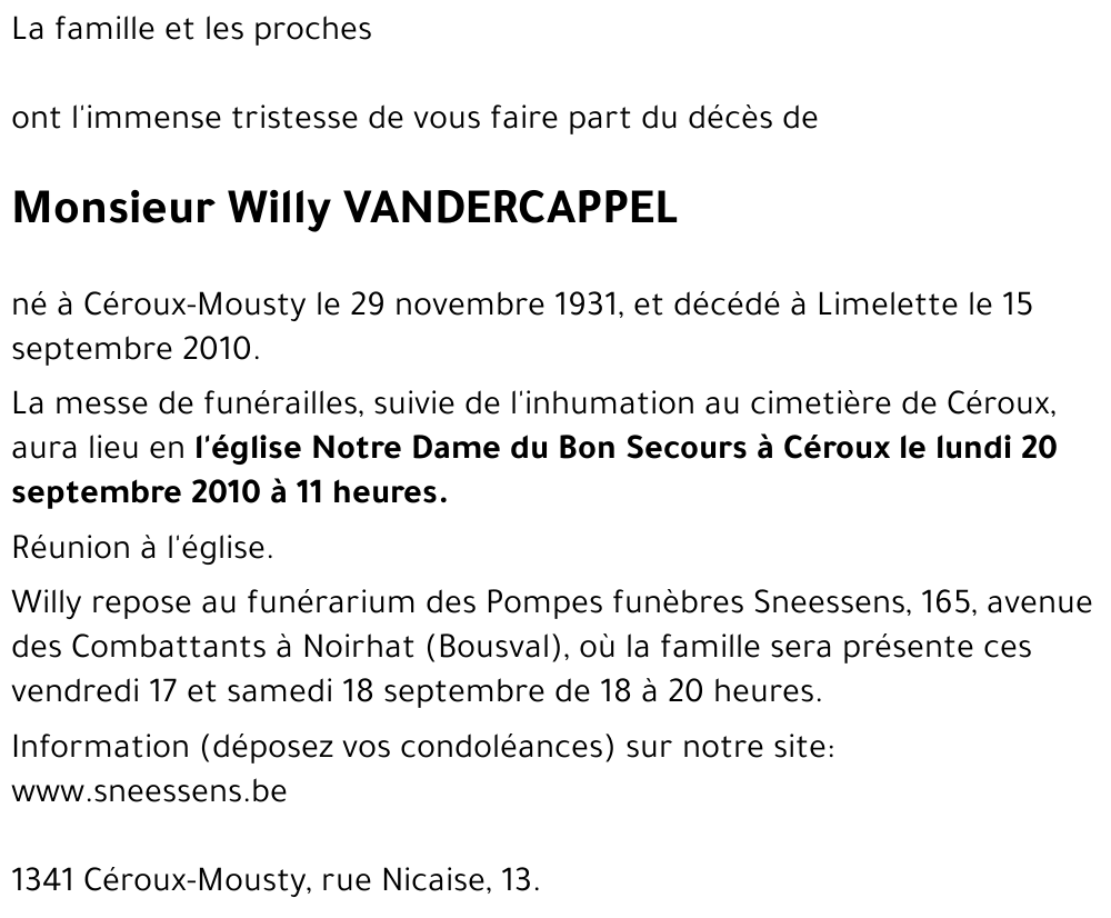 Willy VANDERCAPPEL