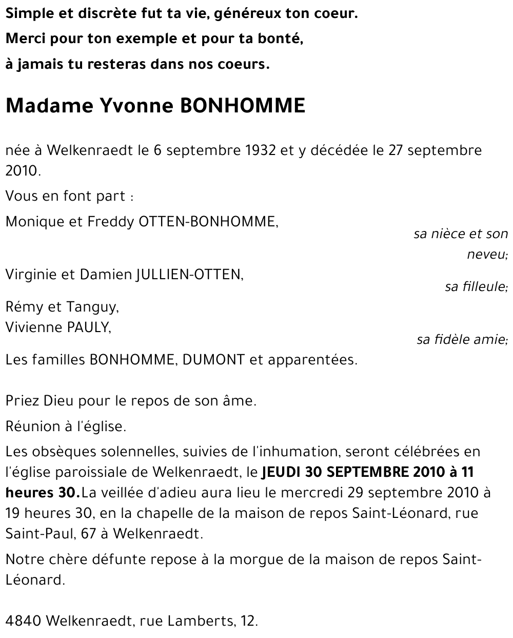 Yvonne BONHOMME