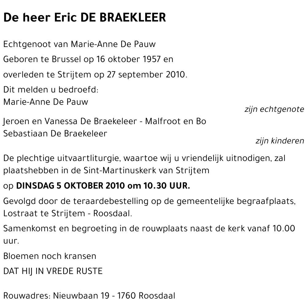 Eric DE BRAEKLEER