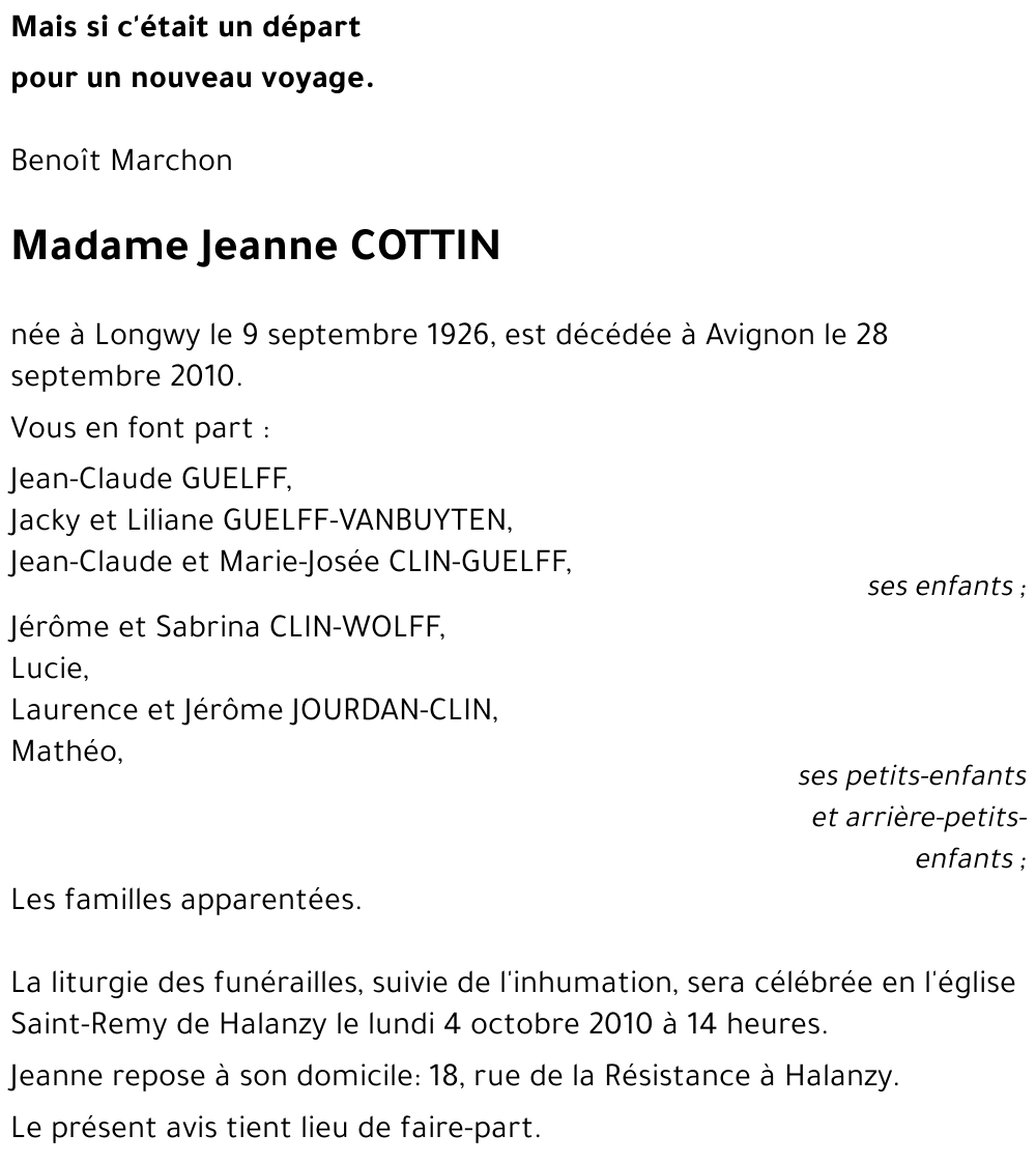 Jeanne COTTIN