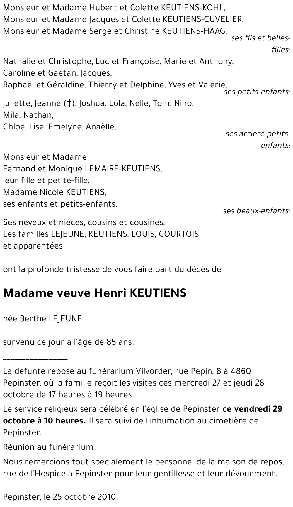 veuve Henri KEUTIENS