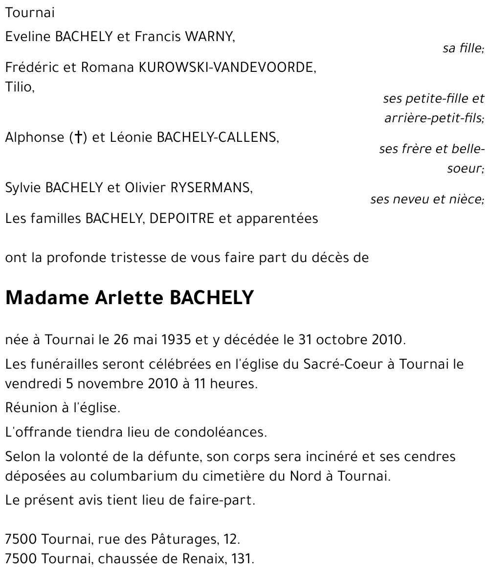 Arlette BACHELY