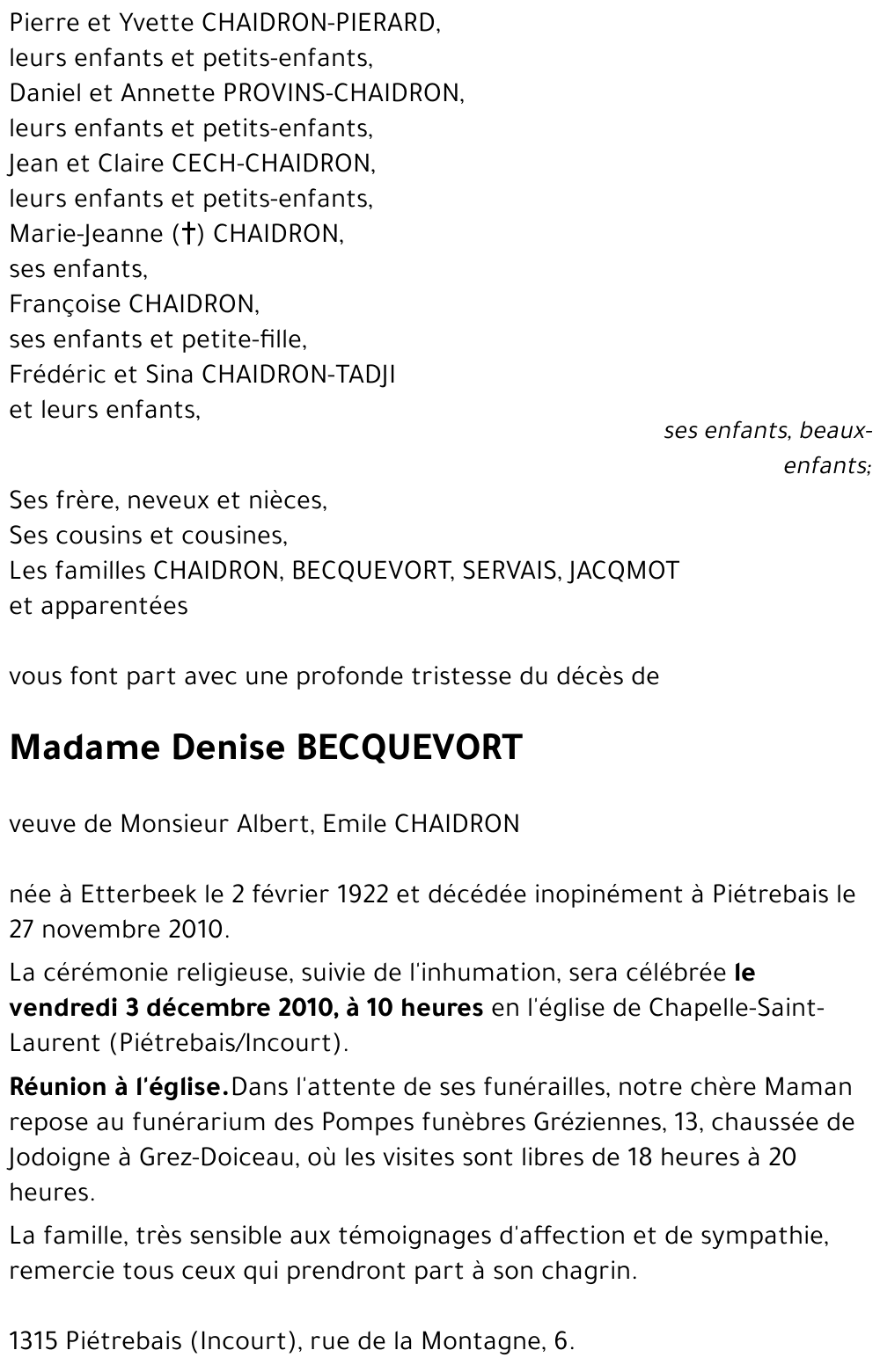 Denise BECQUEVORT