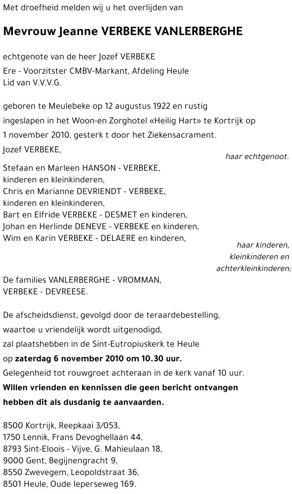 Jeanne VERBEKE - VANLERBERGHE