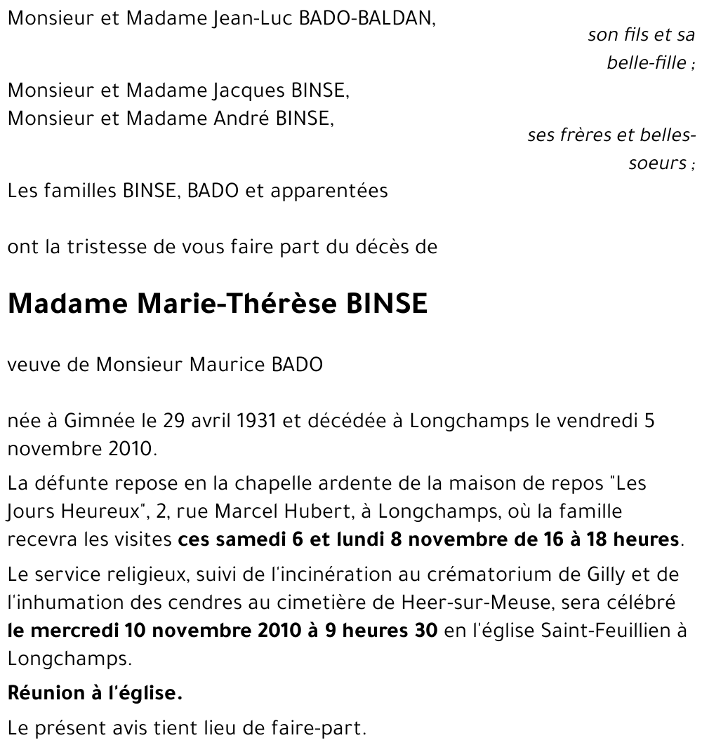 Marie-Thérèse BINSE