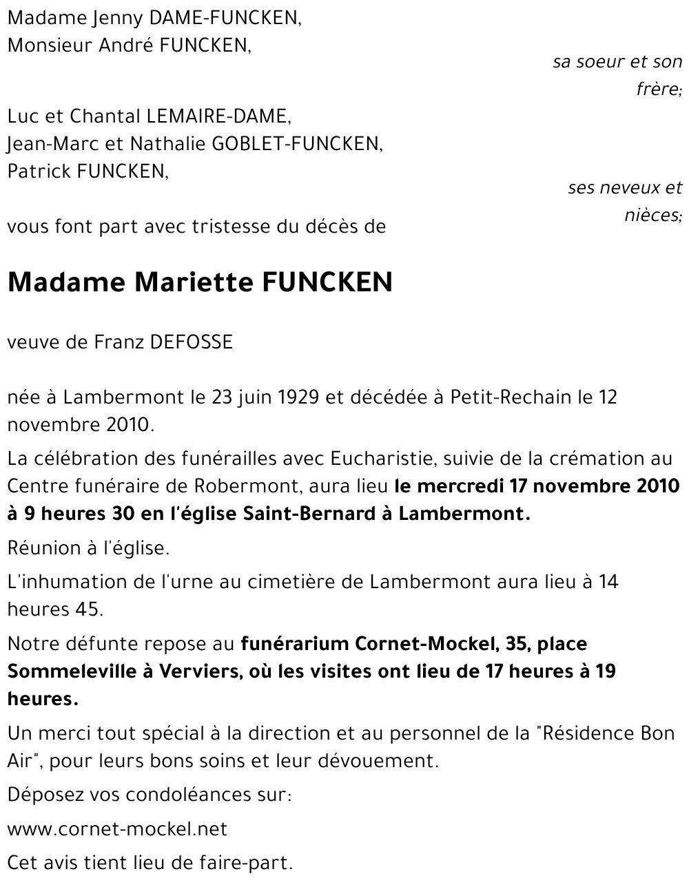 Mariette FUNCKEN