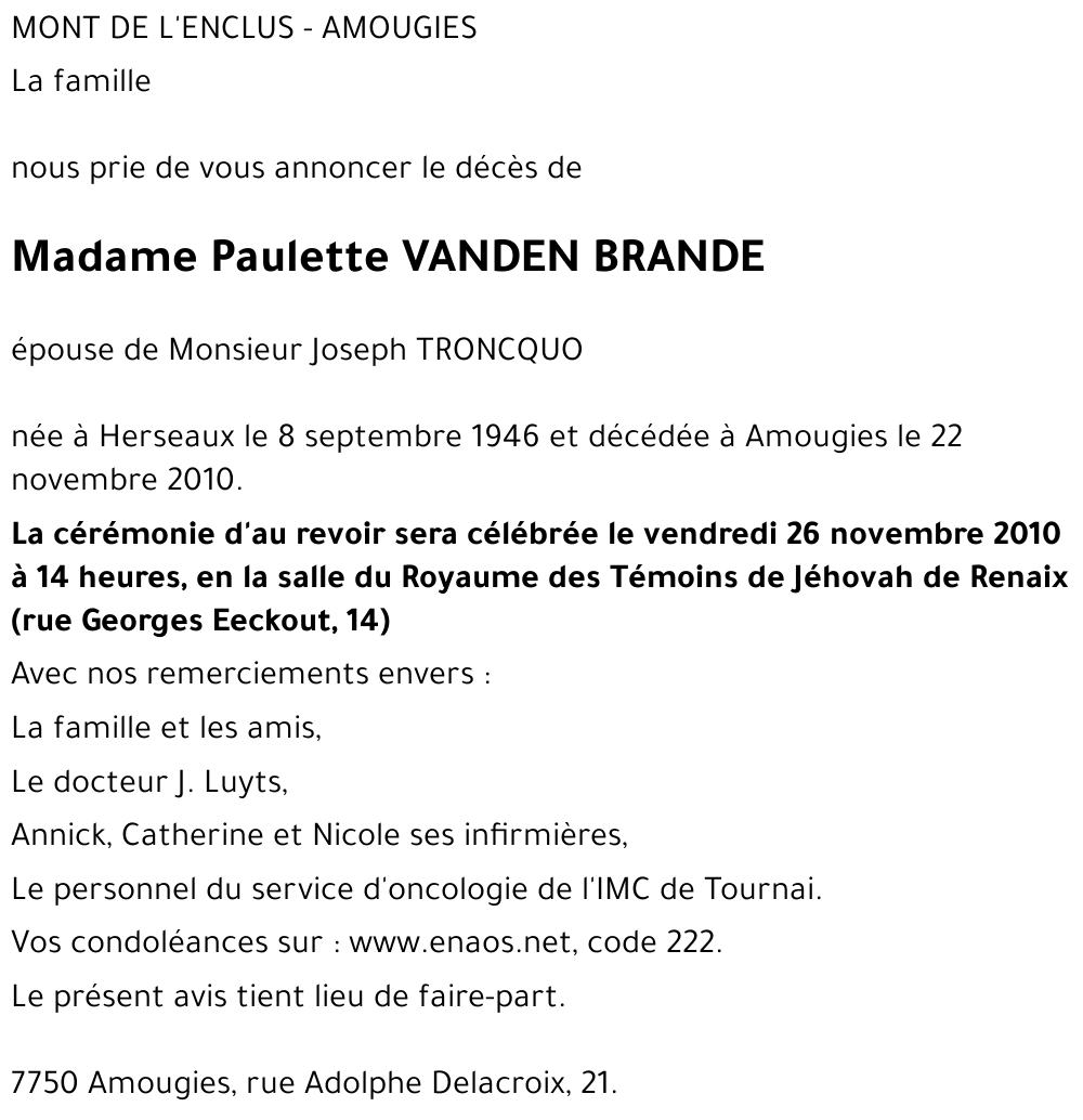 Paulette VANDEN BRANDE