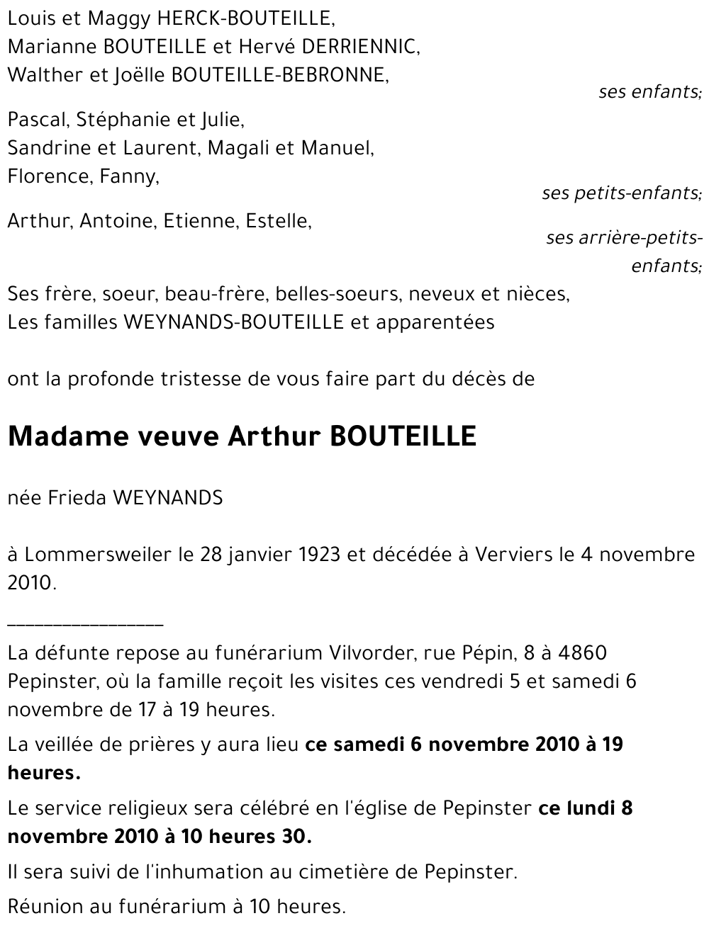 veuve Arthur BOUTEILLE