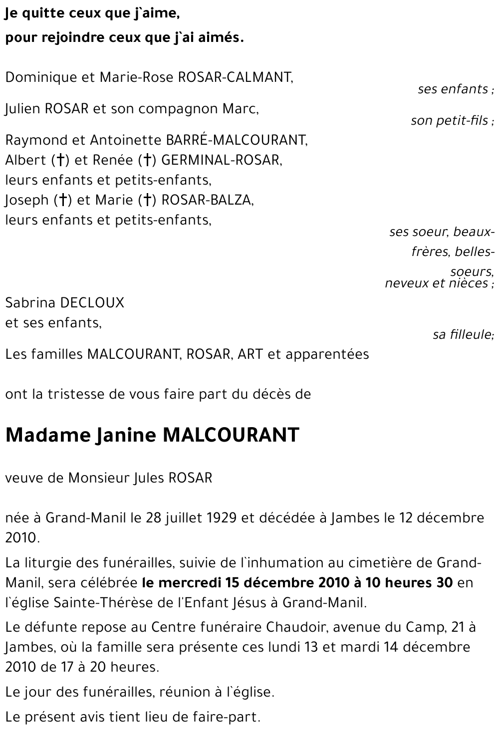 Janine MALCOURANT