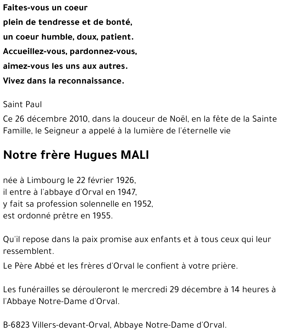 Notre frère Hugues MALI