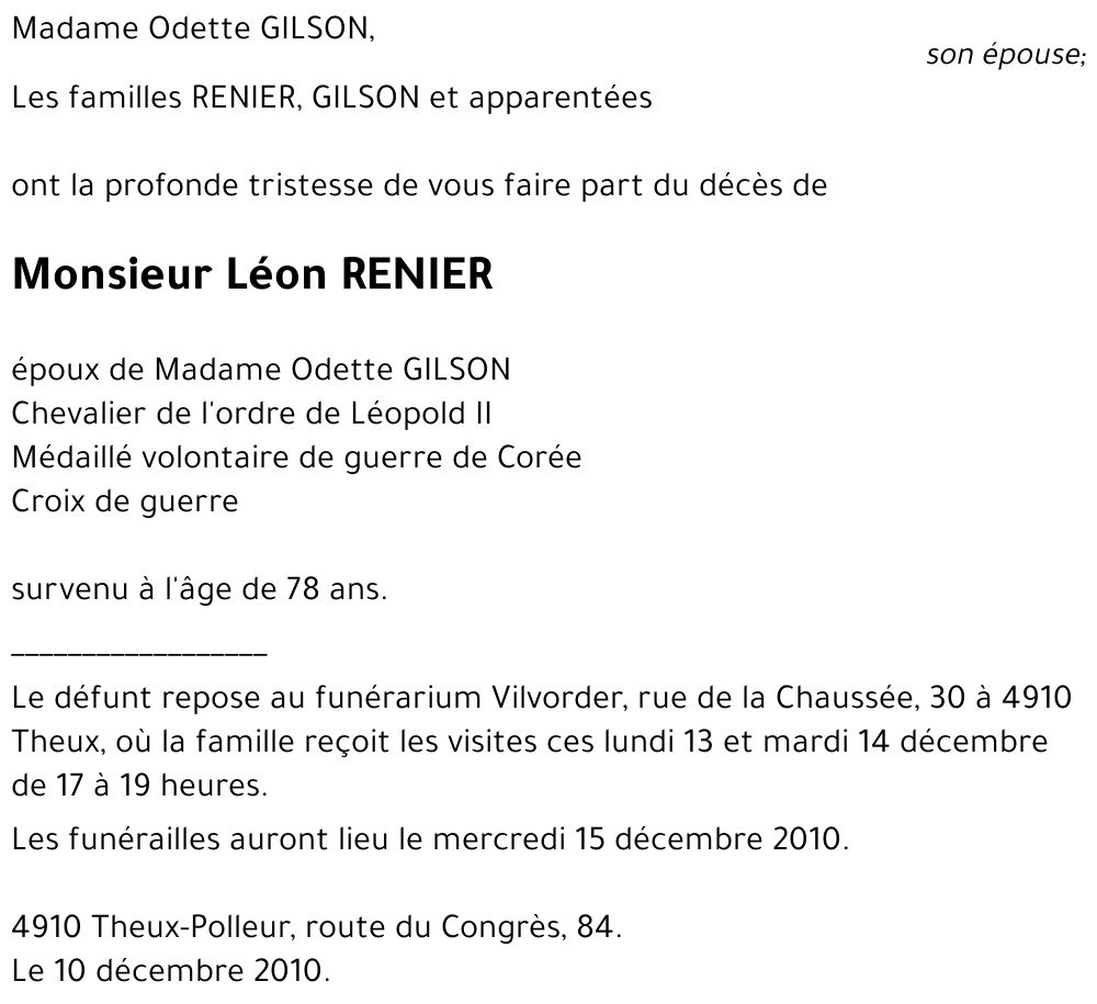 RENIER Léon