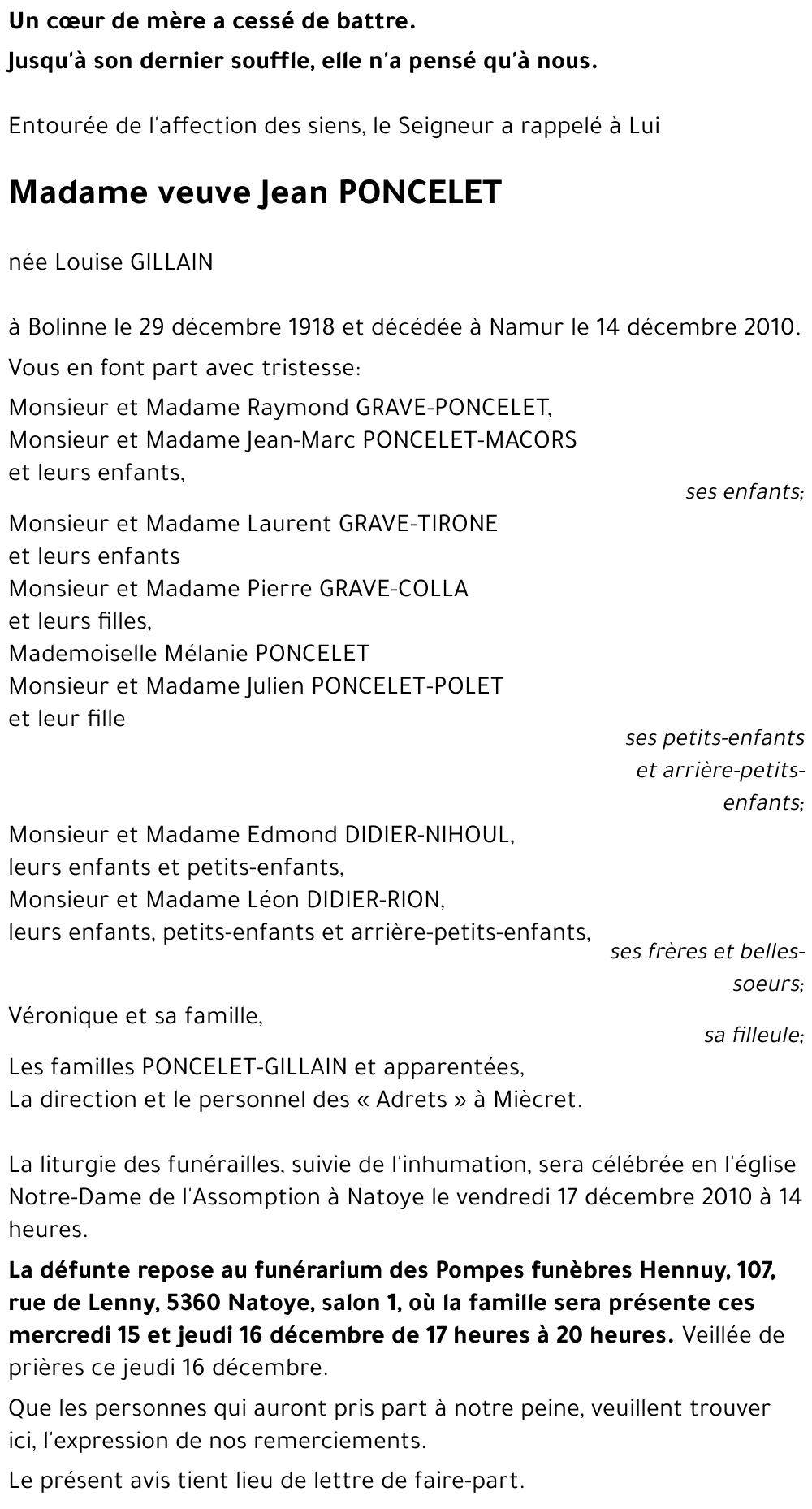 Veuve Jean PONCELET