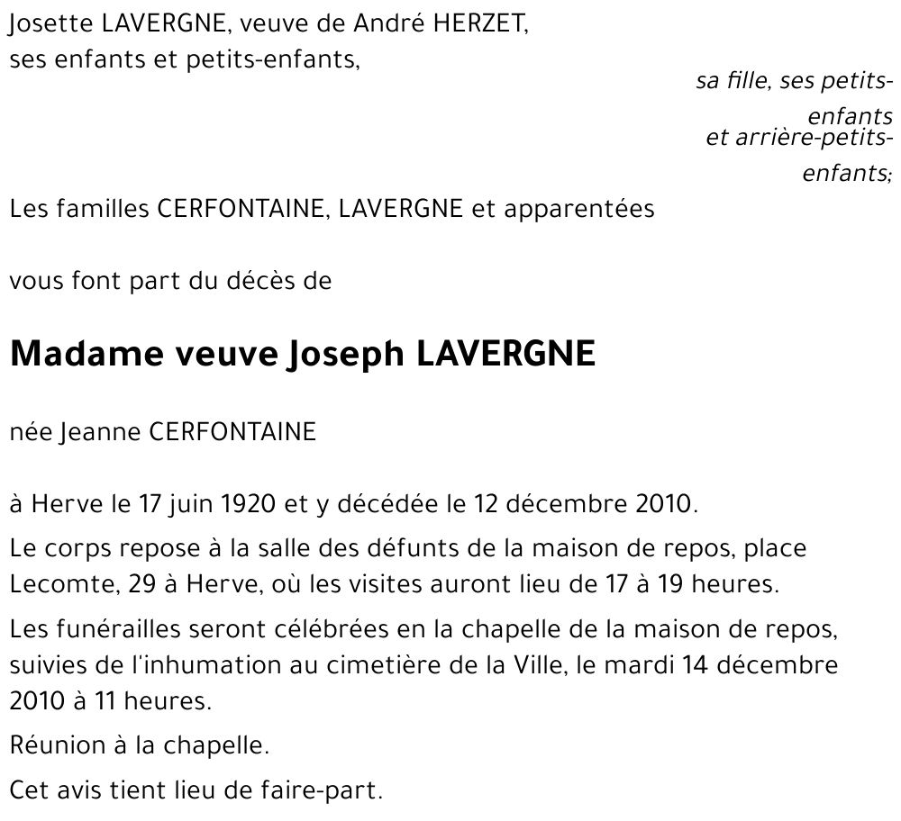 veuve Joseph LAVERGNE