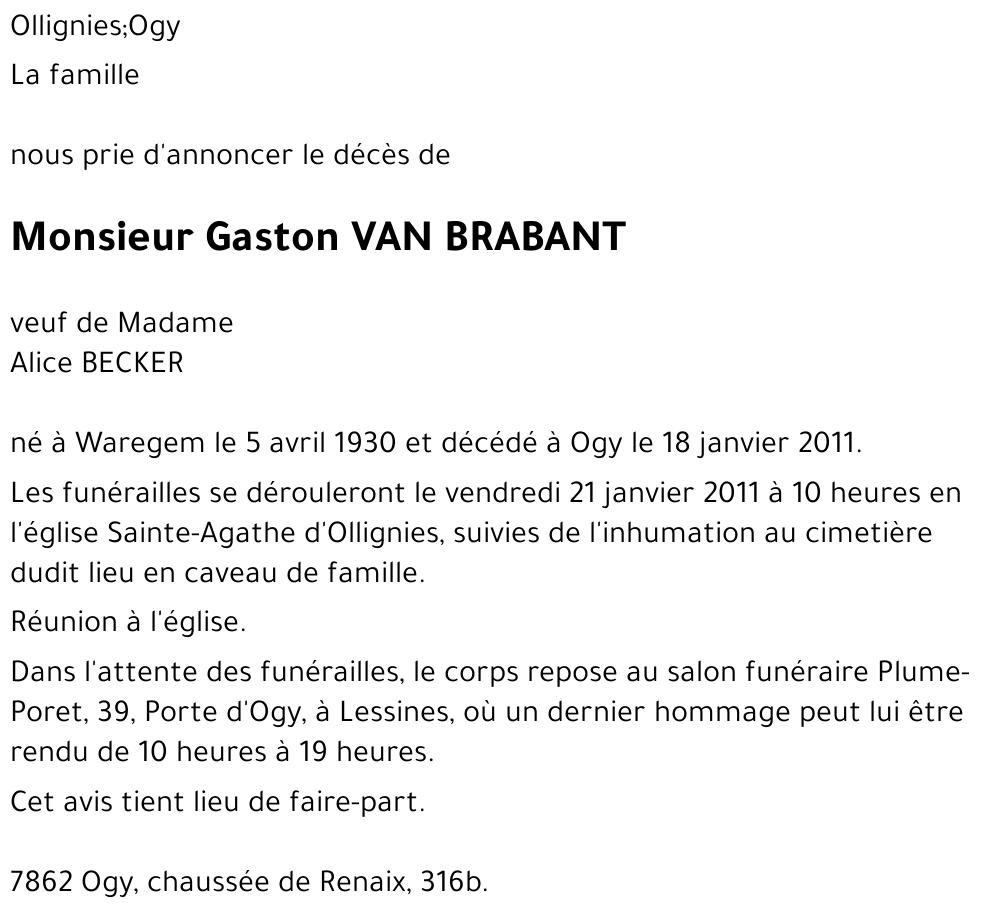Gaston VAN BRABANT