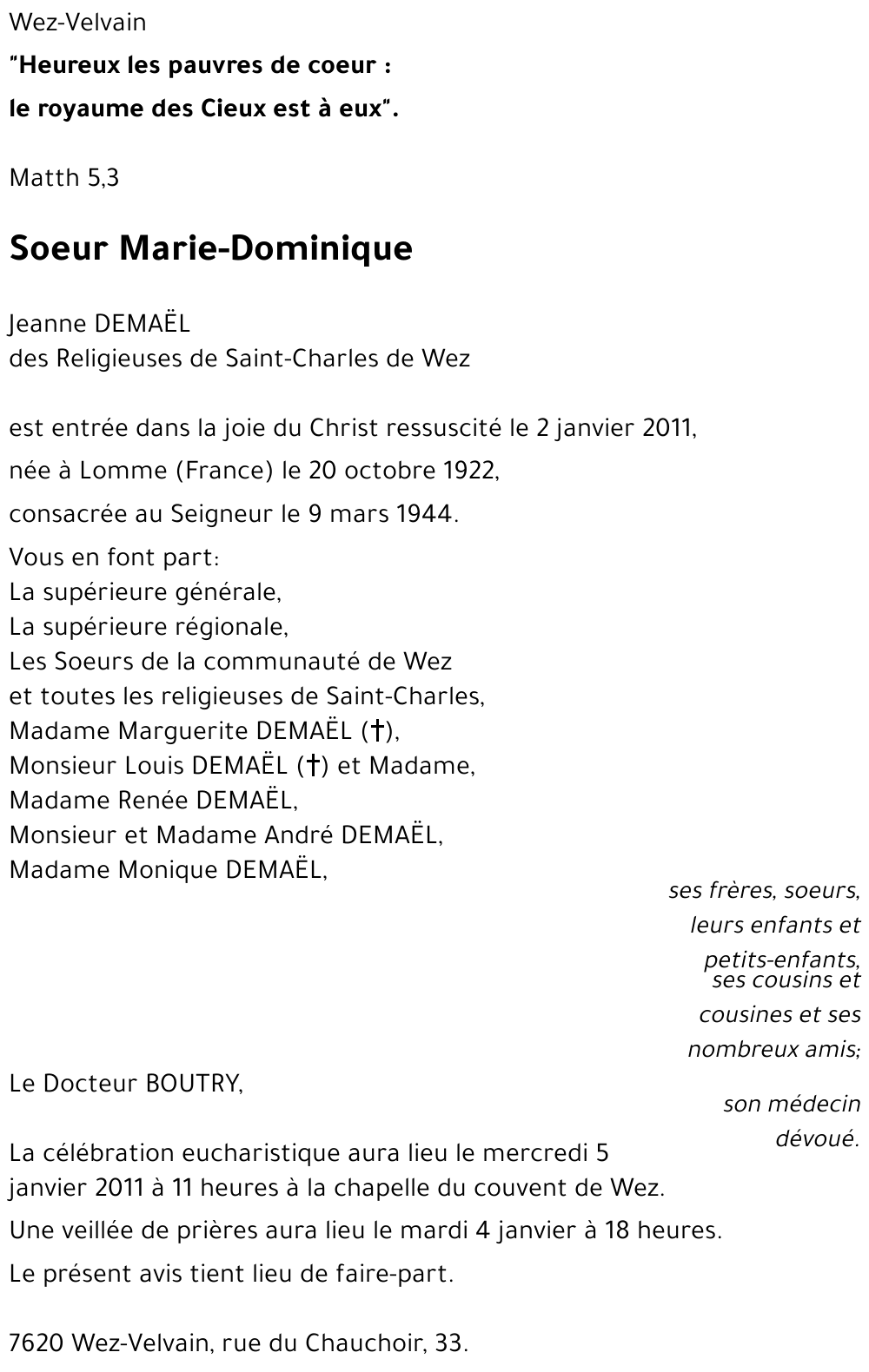 Jeanne DEMAEL