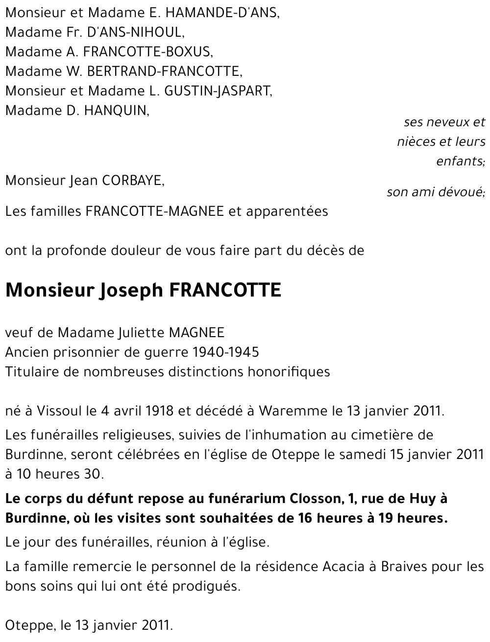Joseph FRANCOTTE