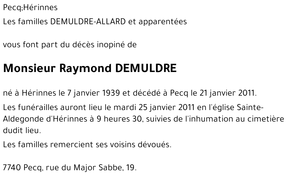 Raymond DEMULDRE