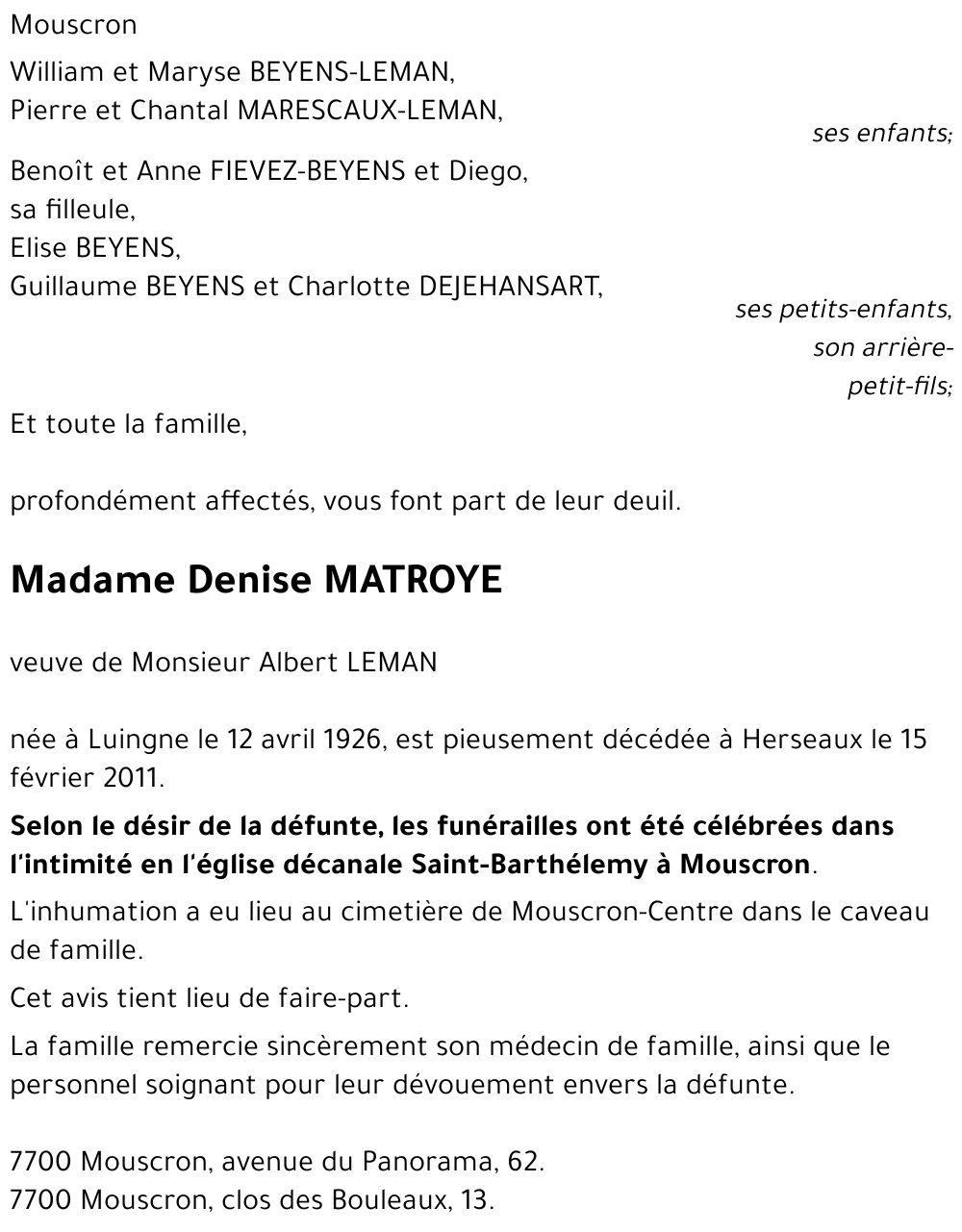 Denise MATROYE