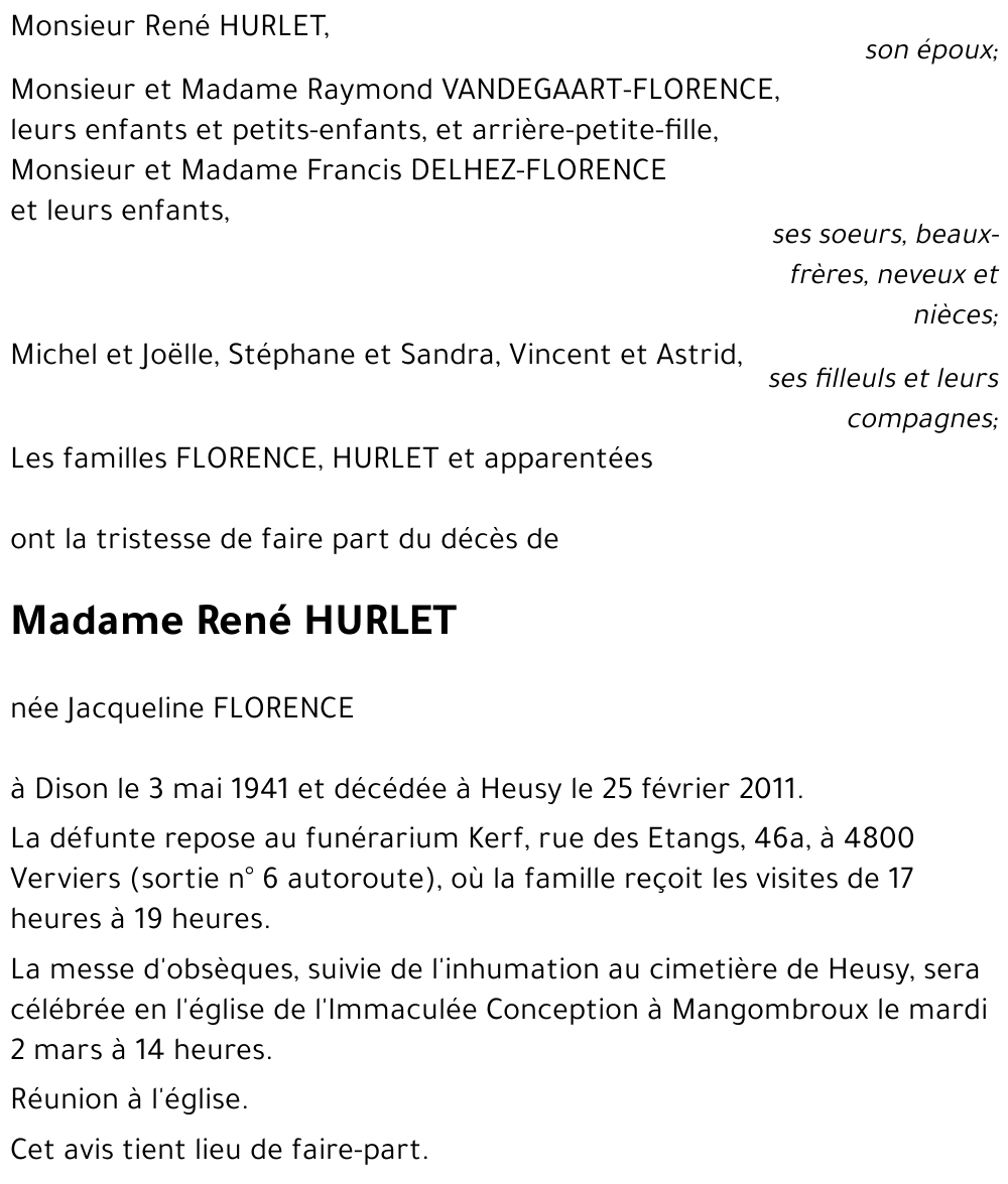 Jacqueline FLORENCE