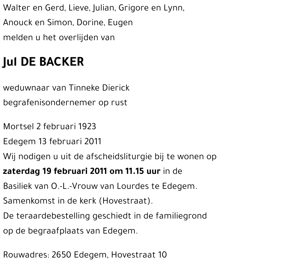 Jul DE BACKER