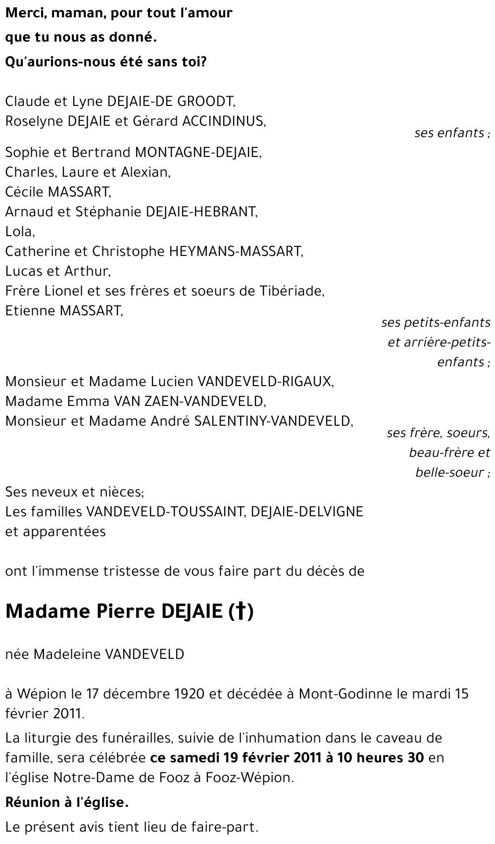 Madeleine VANDEVELD