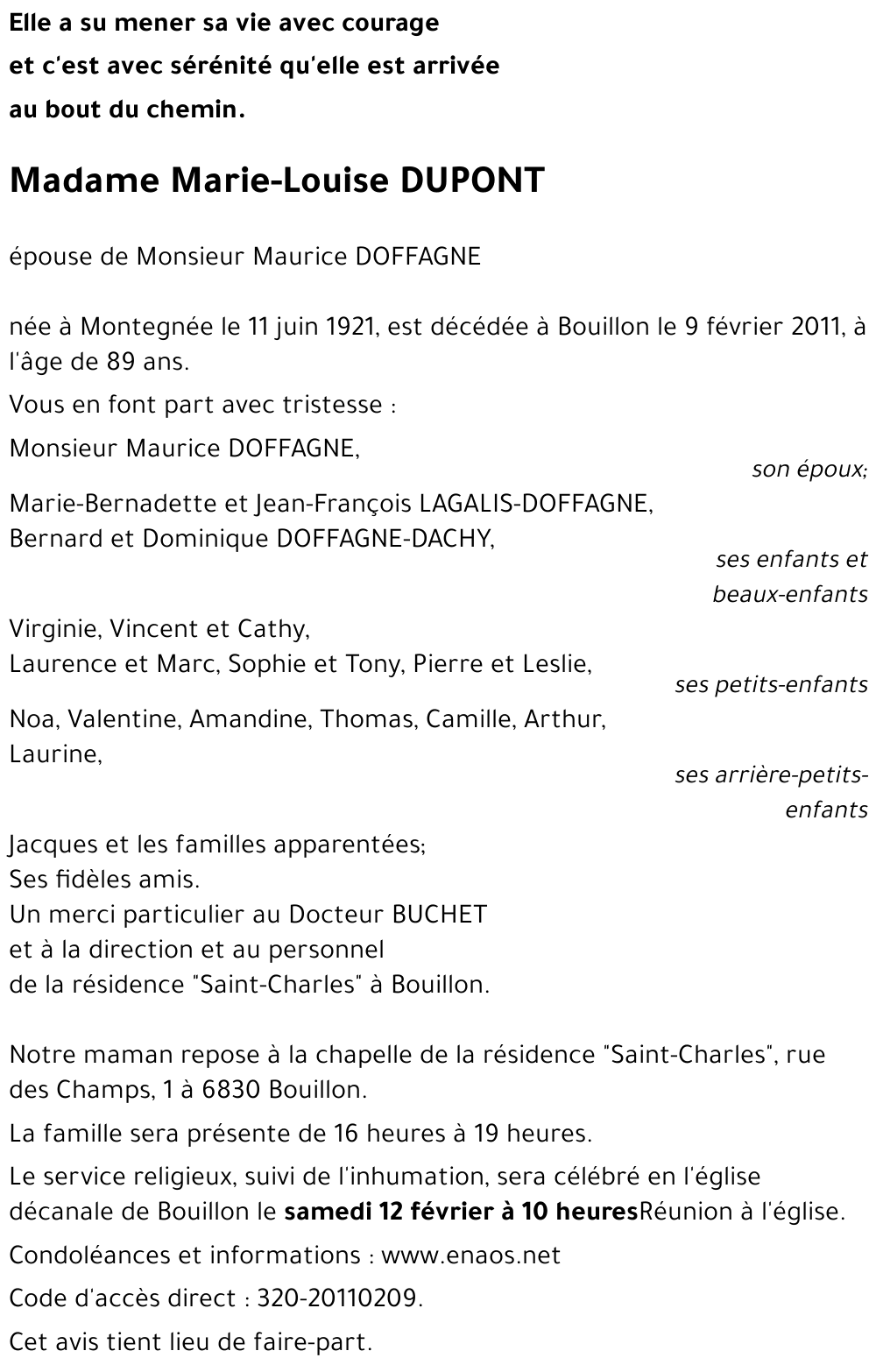 Marie-Louise DUPONT
