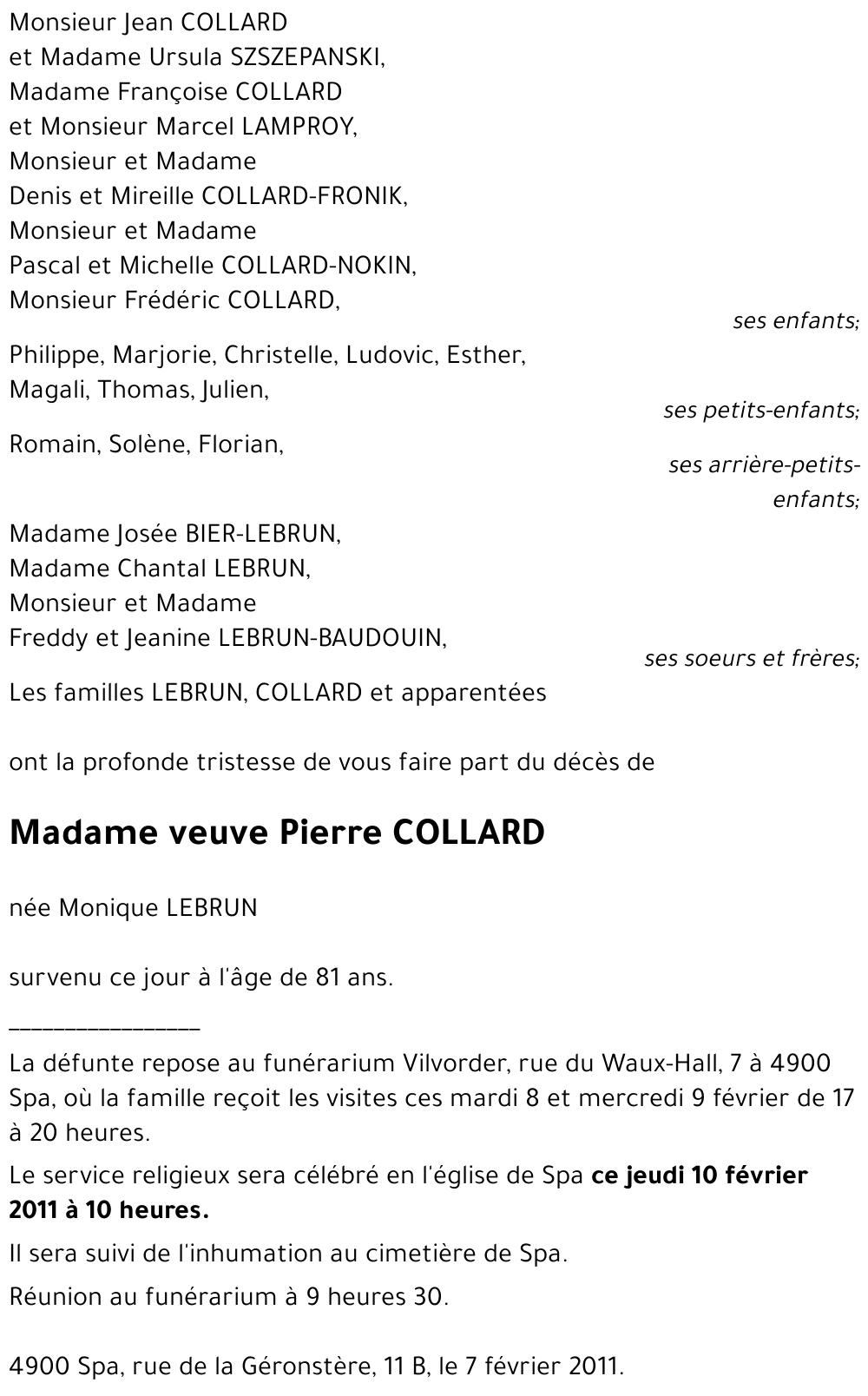 veuve Pierre COLLARD