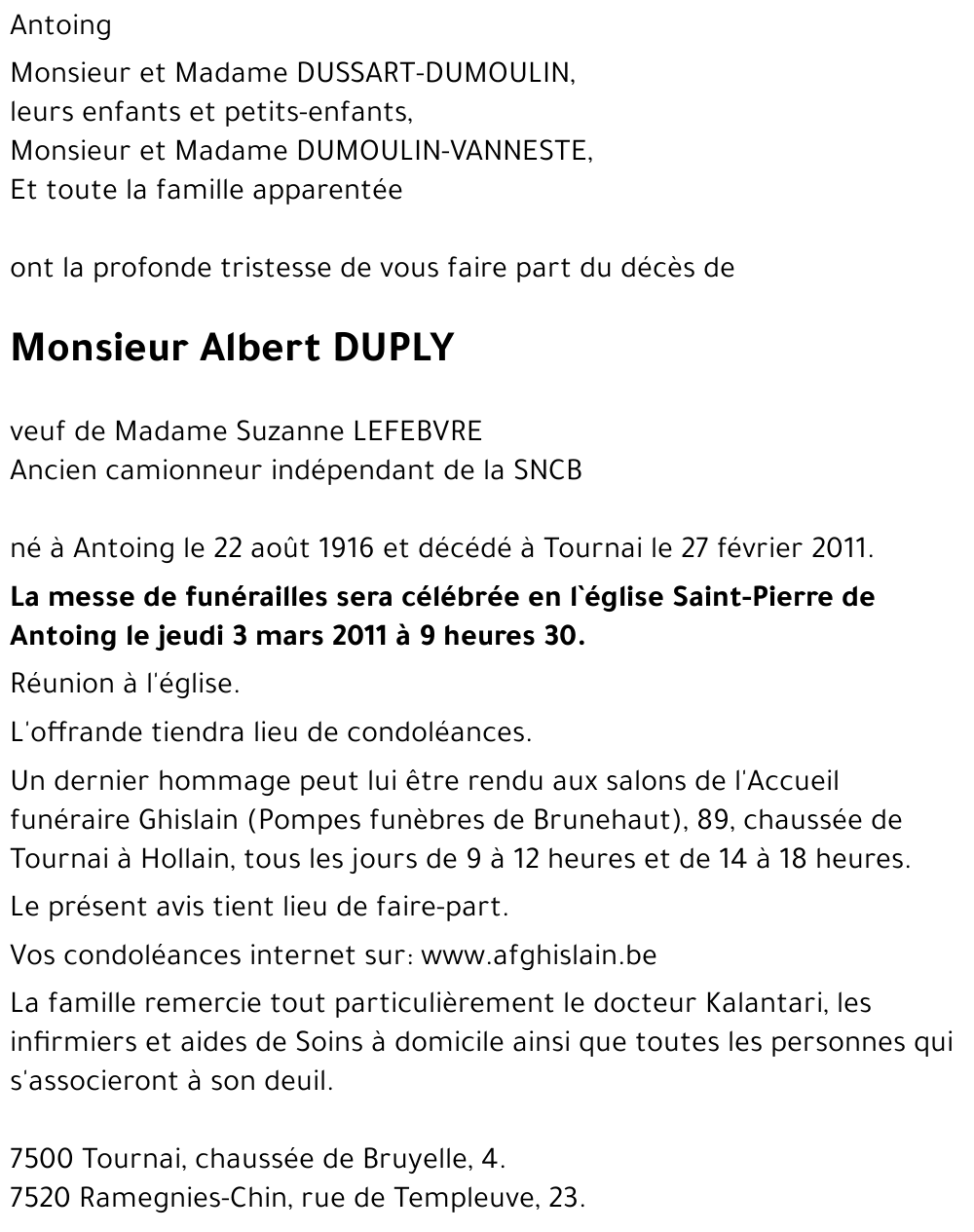 ALBERT DUPLY