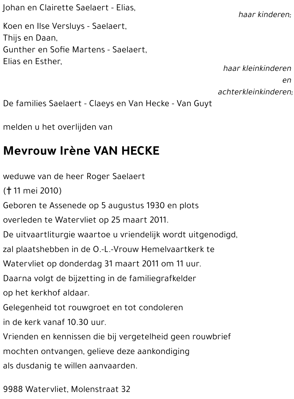Irène VAN HECKE