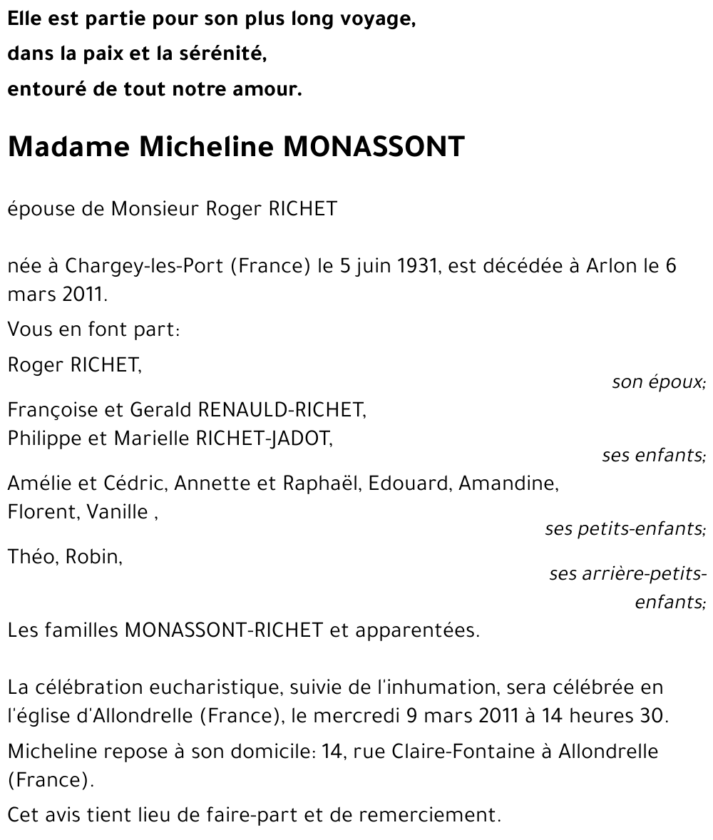 Micheline MONASSONT