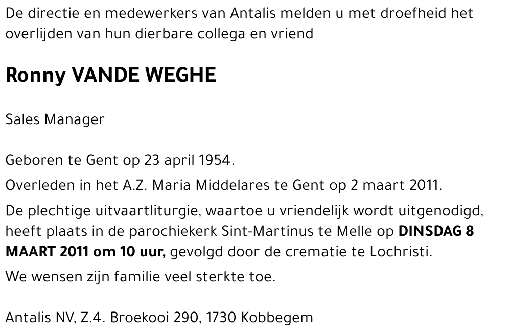 Ronny VANDE WEGHE