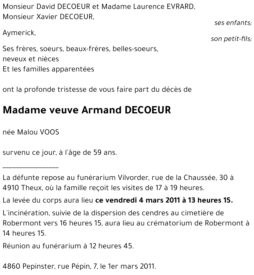 veuve Armand DECOEUR