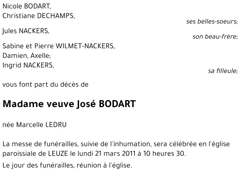 veuve José BODART