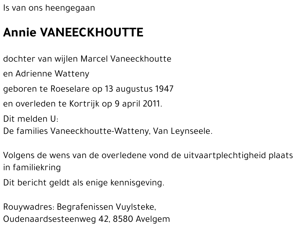 Annie VANEECKHOUTTE