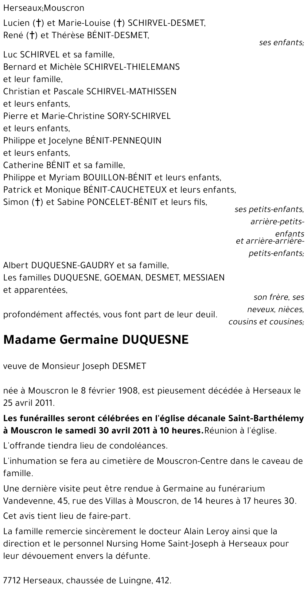 Germaine DUQUESNE