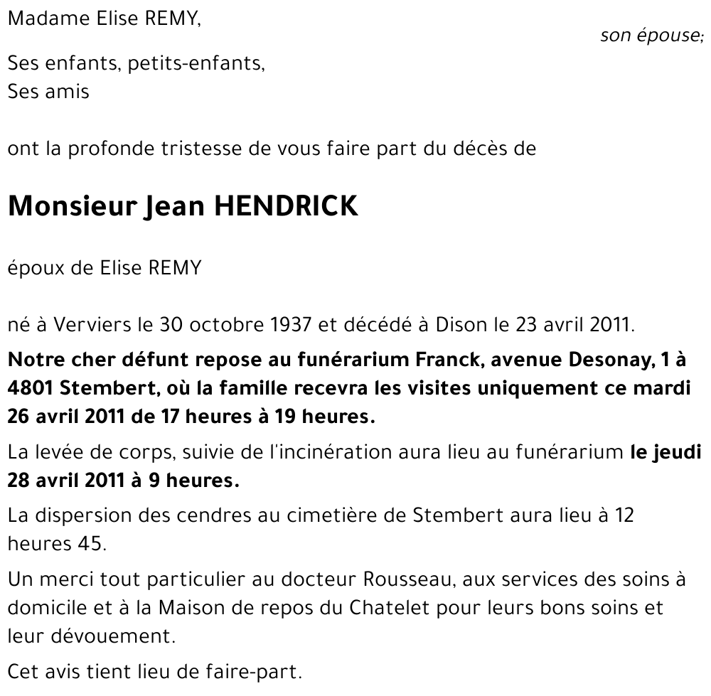 Jean HENDRICK