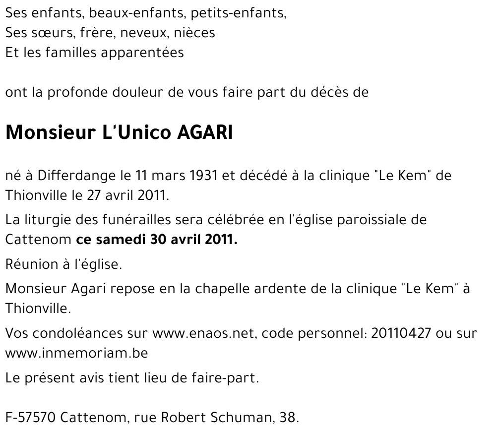 L'Unico AGARI