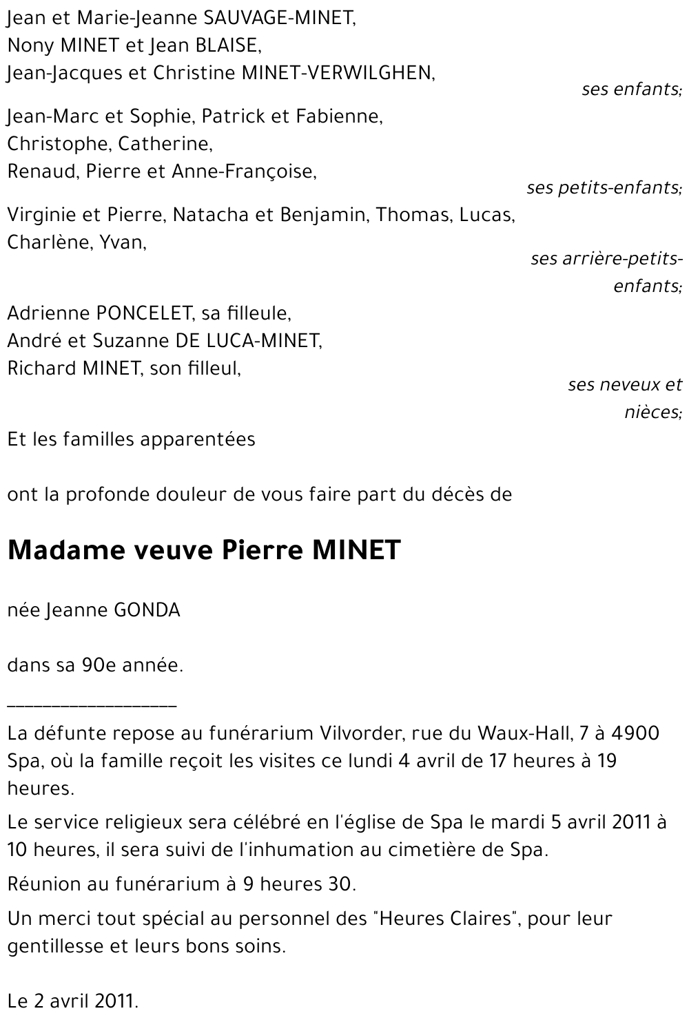 veuve Pierre MINET