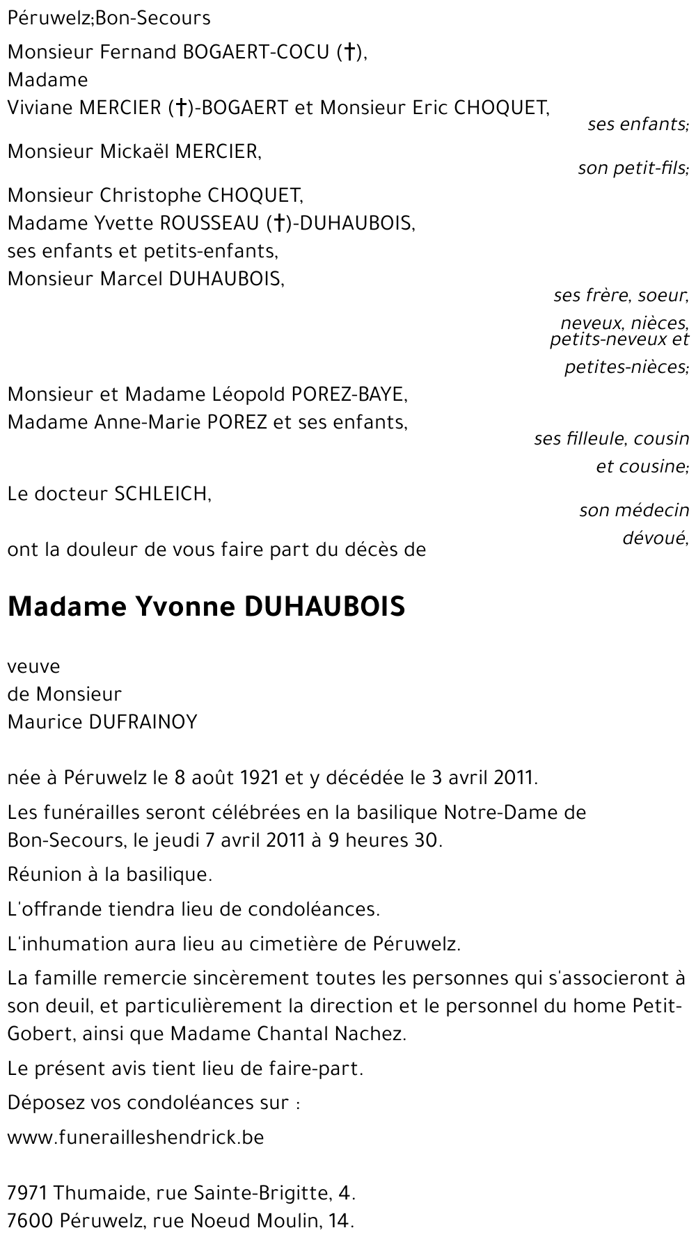 Yvonne DUHAUBOIS