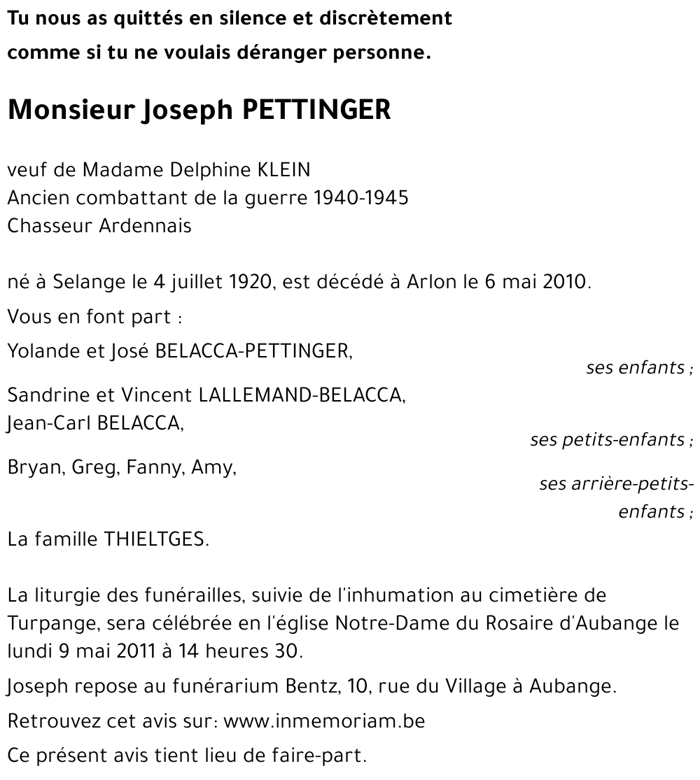 Joseph PETTINGER