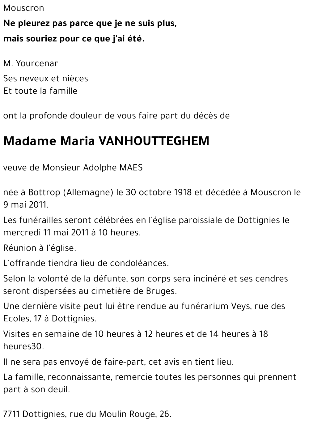 Maria VANHOUTTEGHEM