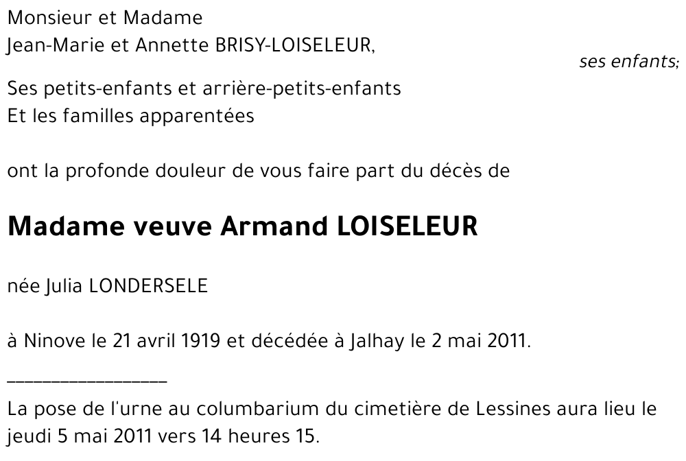 veuve Armand LOISELEUR