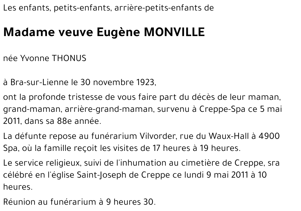 veuve Eugène MONVILLE