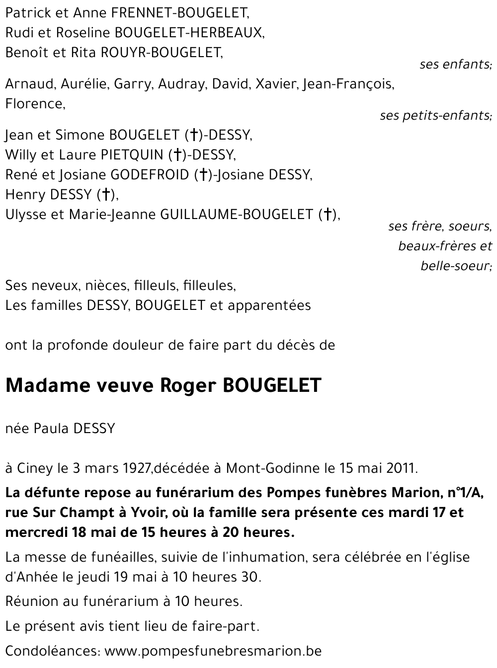 veuve Roger BOUGELET