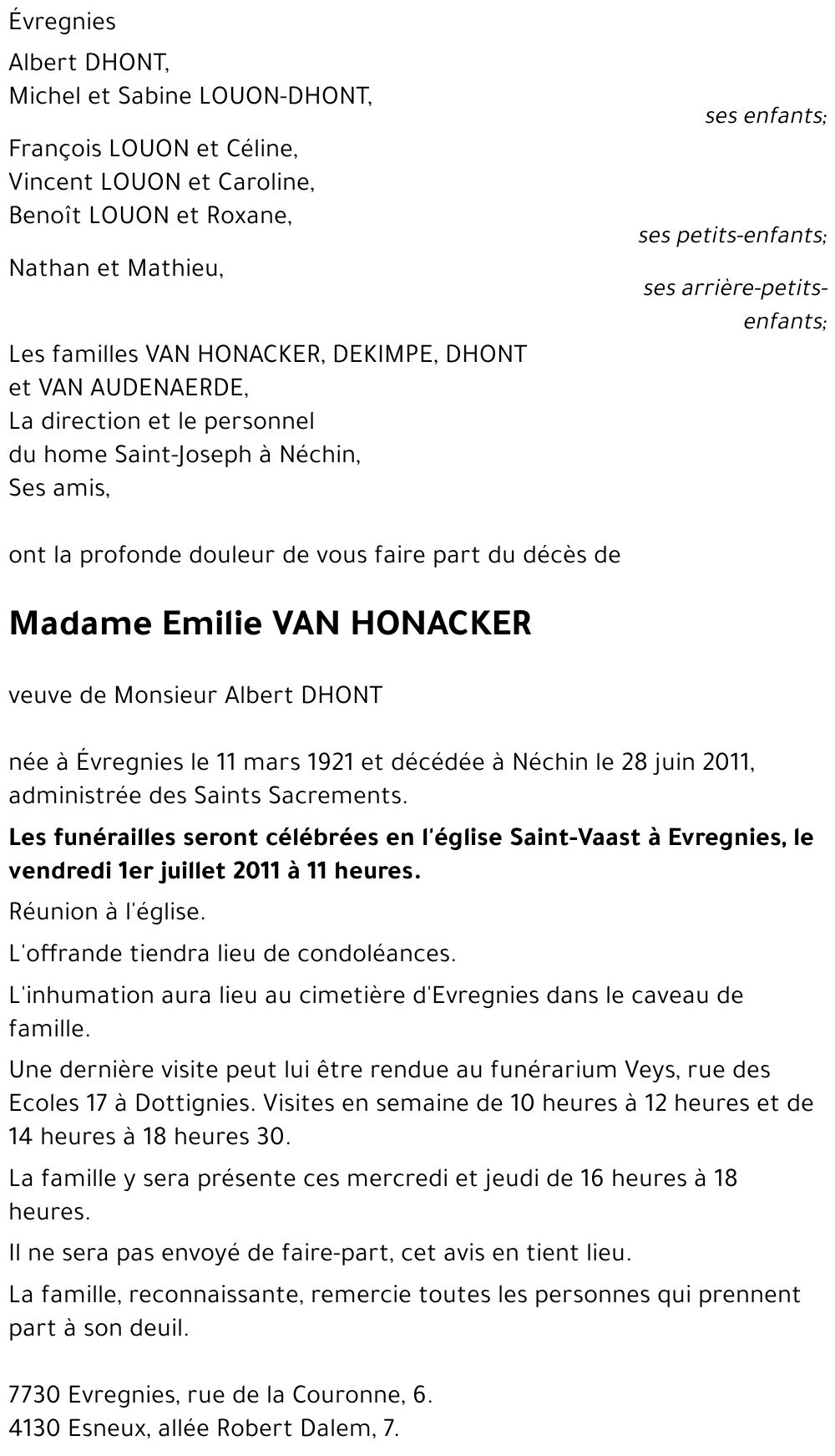 Emilie VAN HONACKER