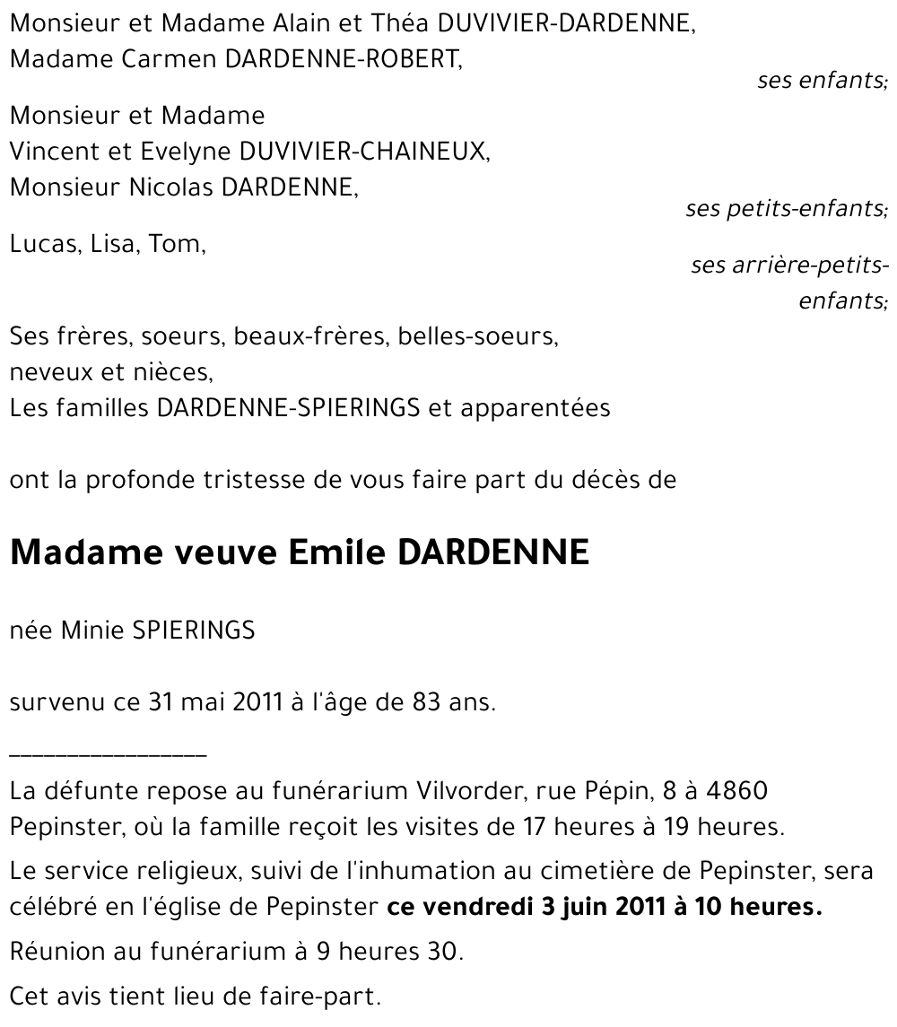 veuve Emile DARDENNE