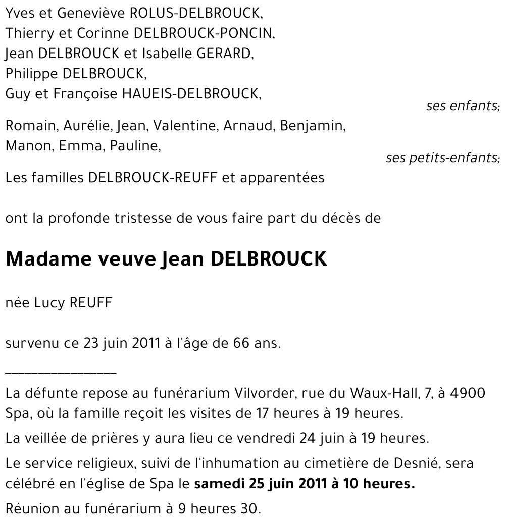 veuve Jean DELBROUCK