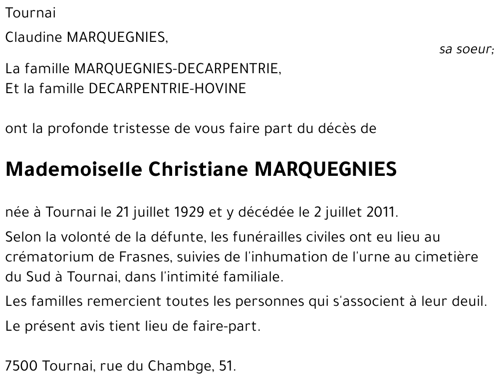 Christiane MARQUEGNIES