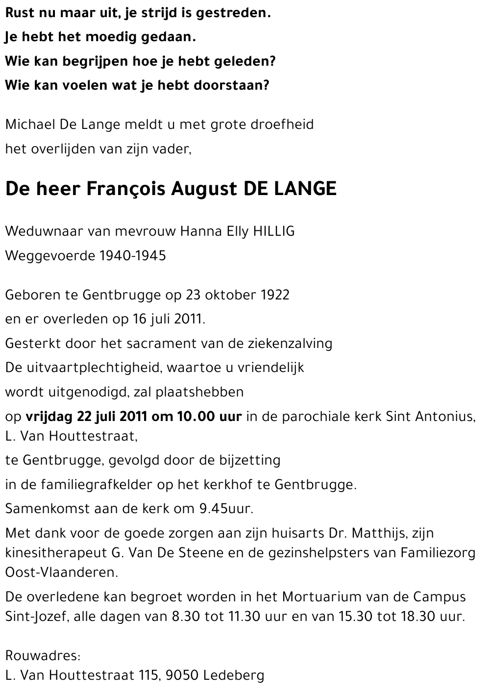 François August DE LANGE