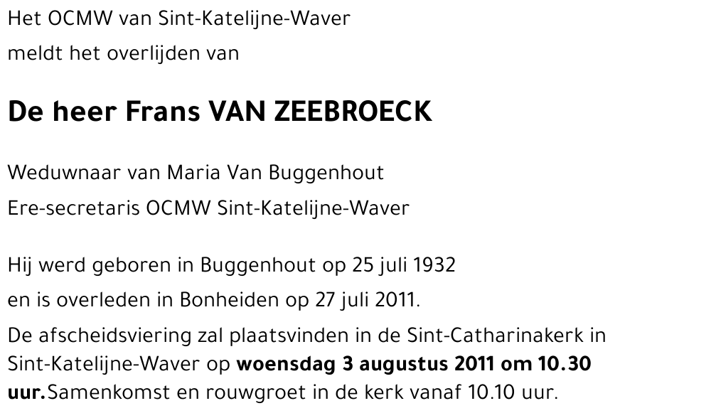 Frans VAN ZEEBROECK